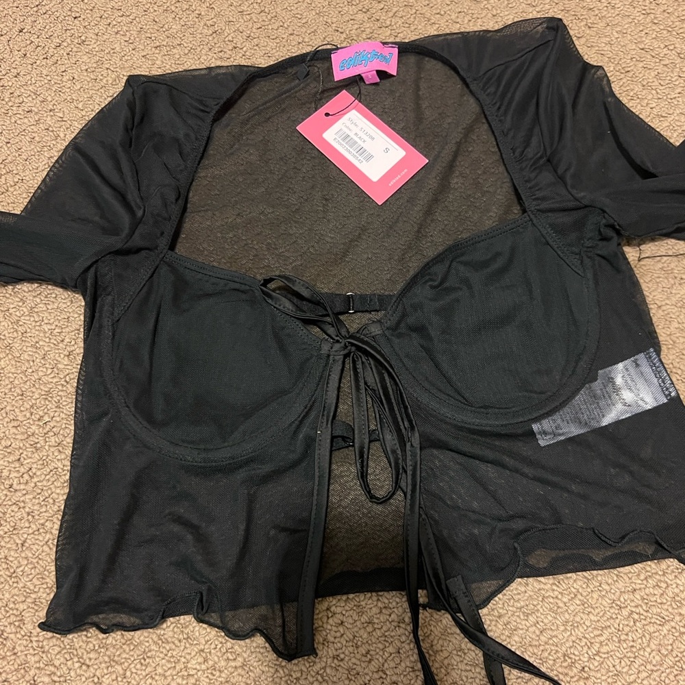 Edikted Black Sheer Tie-Front Top